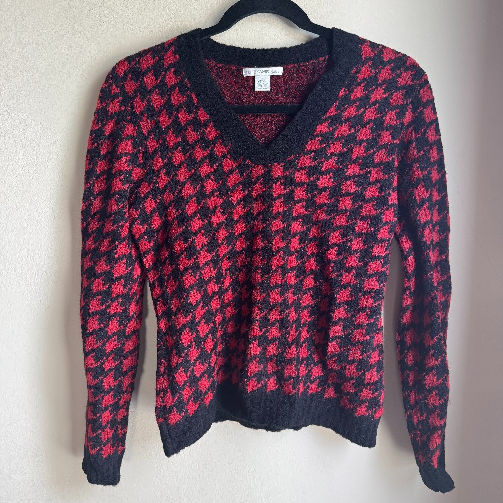 Vtg Red Houndstooth Sweater